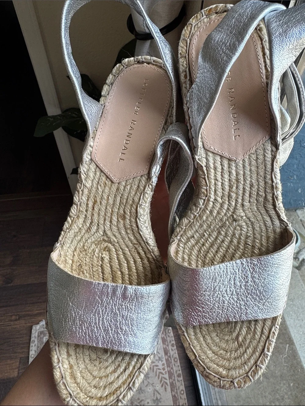 Loeffler Randall Silver Metallic Espadrille Wedge Sandals